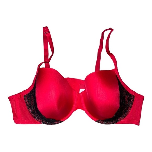 CACIQUE Intimates Red Underwire Black Lace Full Coverage Bra Sz 46D - Picture 1 of 8